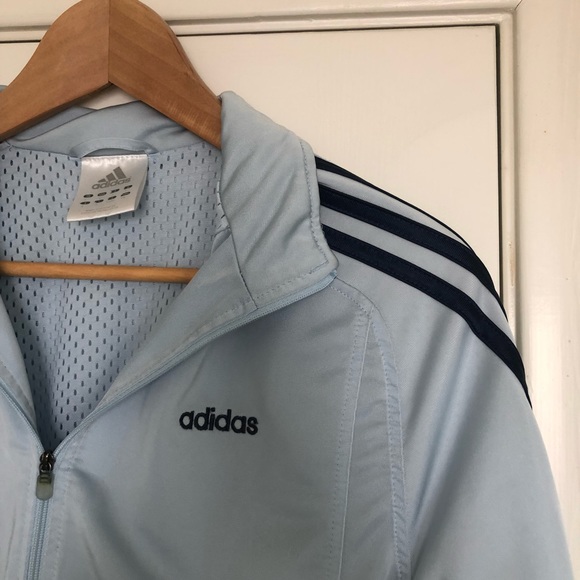 Adidas Vintage Track Suit Baby Blue 3 Stripe Warm Up Jacket - Picture 3 of 8